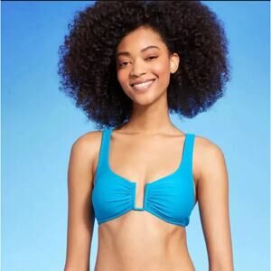 Shade & Shore Women's Size L (12-14) U-Wire Bralette Bikini Swimsuit Top Blue‎